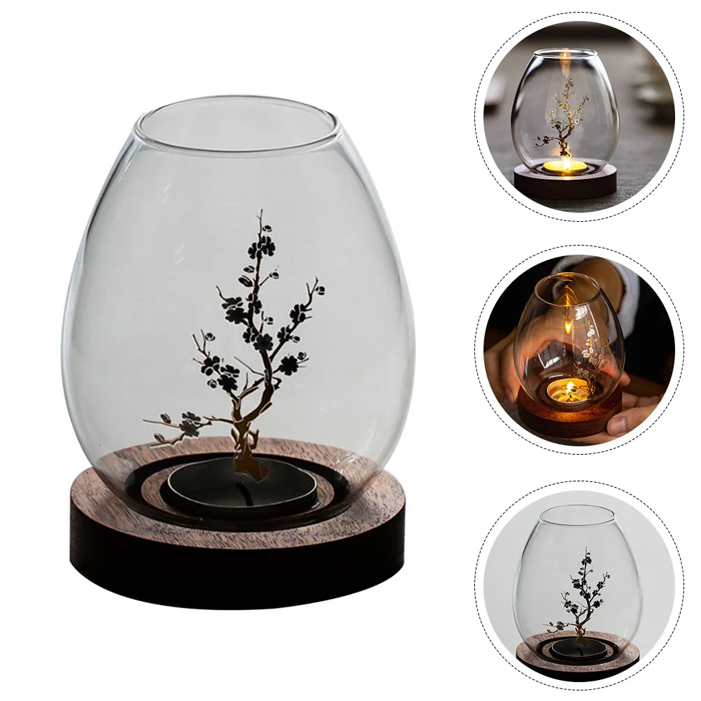 

Exquisite Holder Windproof Dustproof Transparent Flame Shade Glass Craft Cover Indoor Decoration Creative Flower