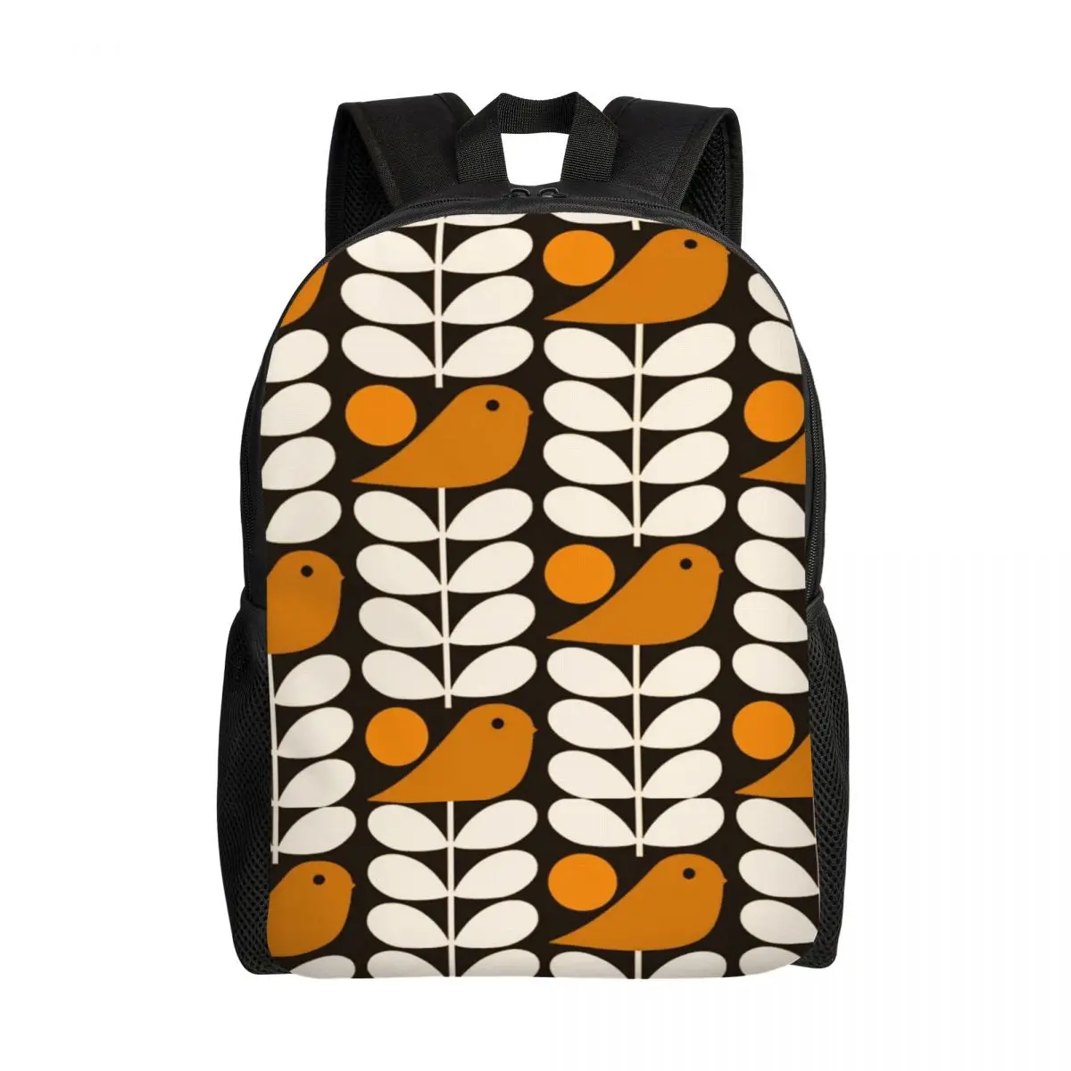 Multistem Birds Black White Orange Backpack Men Women College School Student Bookbag Fits 15 Inch Laptop Orla Kiely Scandi Bags