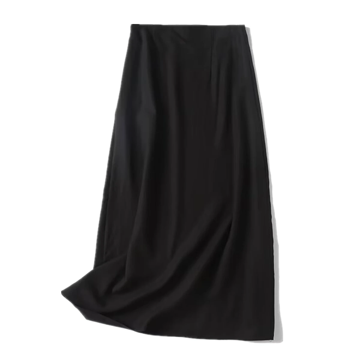 Jenny&Dave Fashion Commuter French Minimalist Black Midi Skirts Womens High Waist Straight Cotton Linen Skirt Women