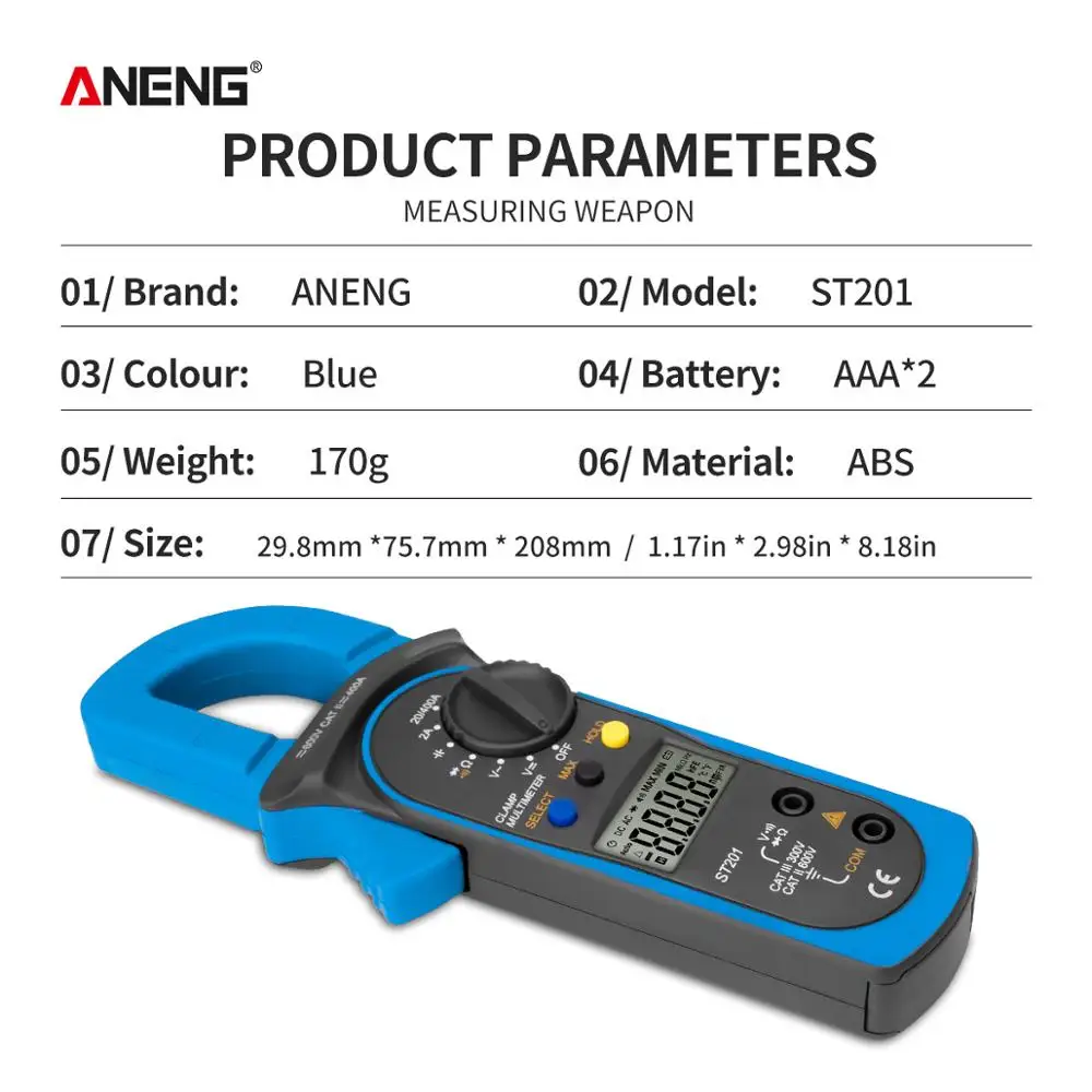 ANENG ST201 Professional Digital 1999 Count Clamp Multimeter ACDC Ammeter Transistor Capacitor Auto Voltage Tester Electric