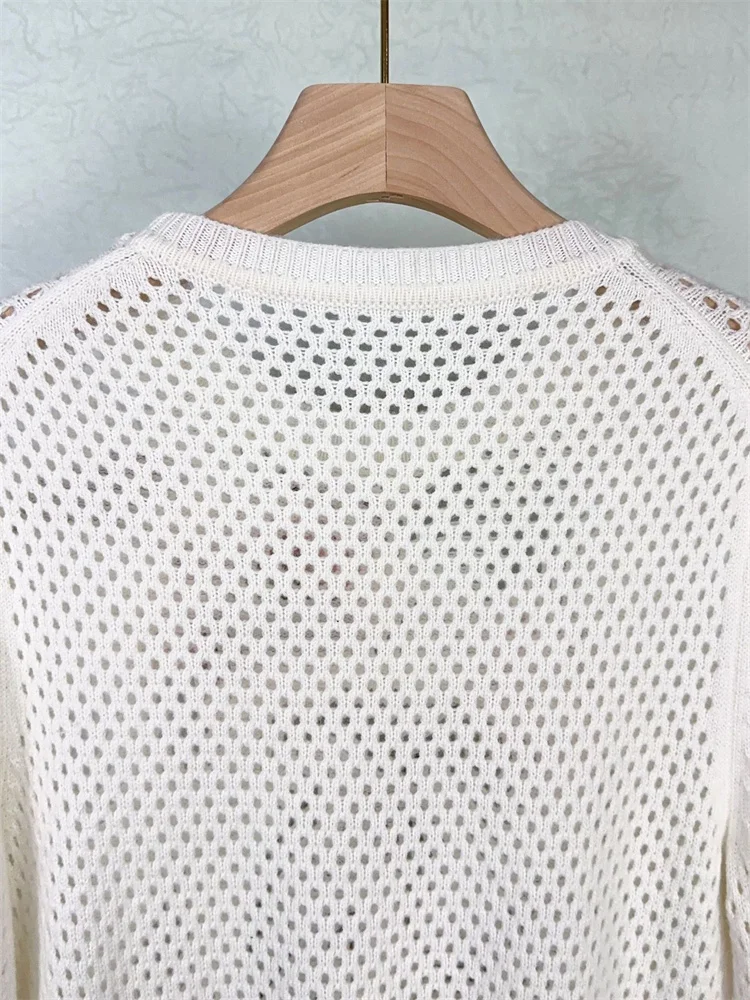 Pull évidé avec broderie de fleurs pour dames, tricots à col rond, pull pour dames, début de l'automne, polyvalent