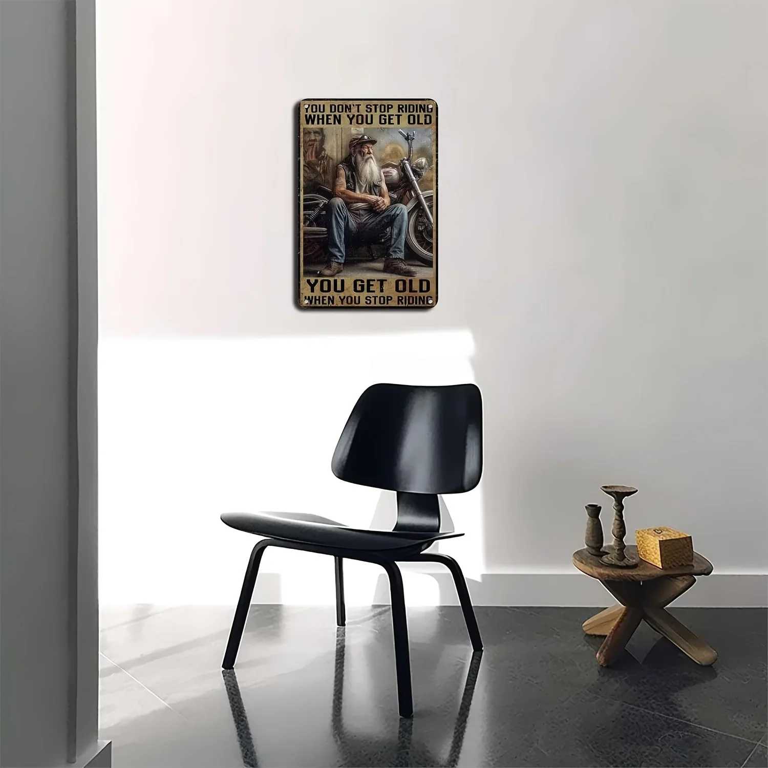 Vintage Motorcycle Metal Wall Art with the Phrase 