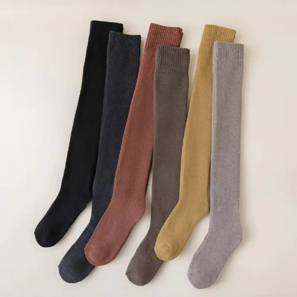 Long Tight Stocking Solid Color Knee High Socks Long High Elasticity Long Socks Fleece-lined Knitted Stocking