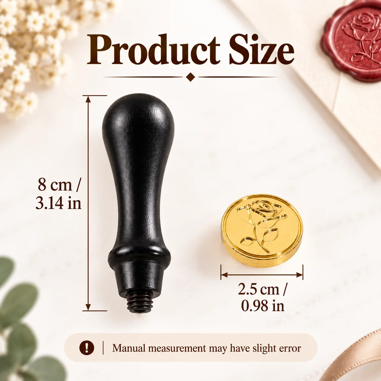Rose Wax Seal Stamp With Detachable Brass Head Comfort Wooden Handle 5 Colors For Envelope Wedding Invitation DIY Crafts