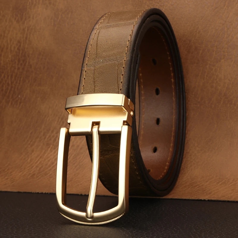 

Pin Buckle Luxury Brand Khaki Genuine Leather Designer Belts Men High Quality Full Grain Leather Young Men Jeans Ceinture Homme