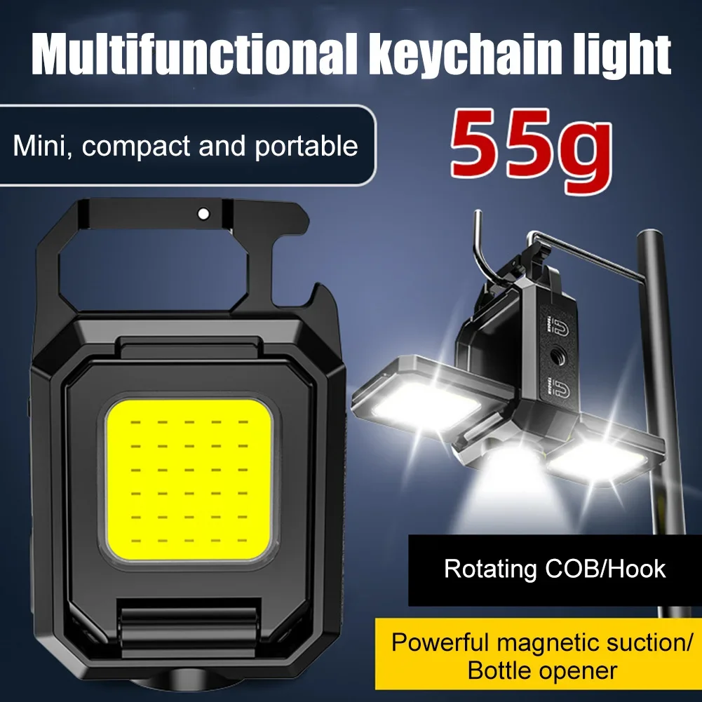 Mini Flashlight Keychain Multifunctional Portable COB Camping Lamps USB Charging Led Work Lights Outdoor Fishing Hiking Lantern