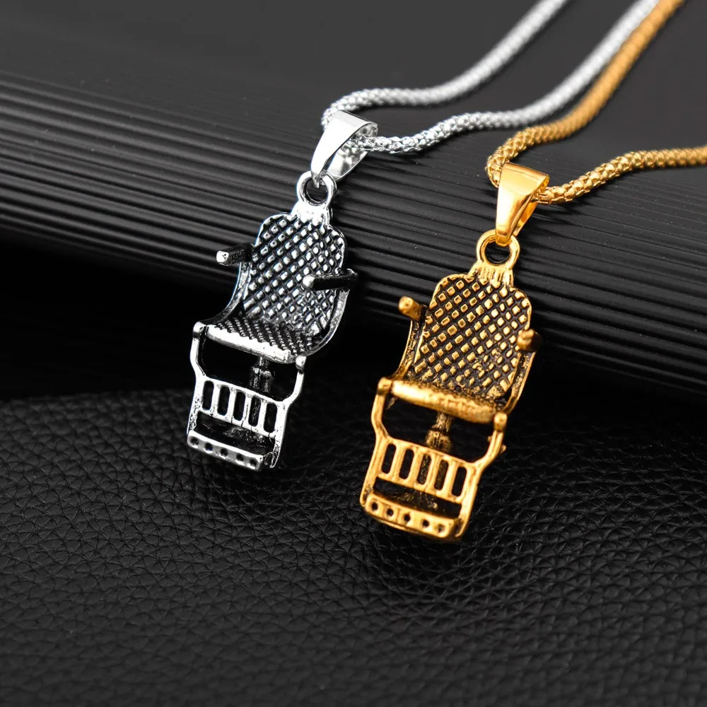 New Barbershop Chair Shape Men's Pendant Necklace Fashion Metal Sliding Pendant Chain Personality Two-Color Jewelry Gift