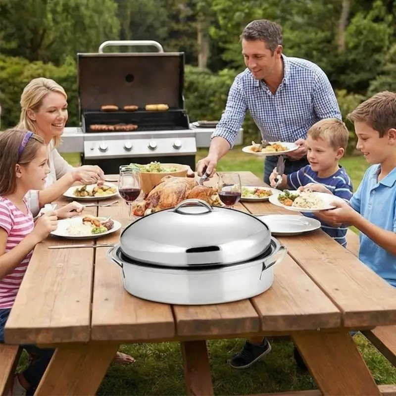 Nonrust Steel Oval Steamer for Large like Turkey and Geese with Steam Circulation and Heat Resistant Handle B03E