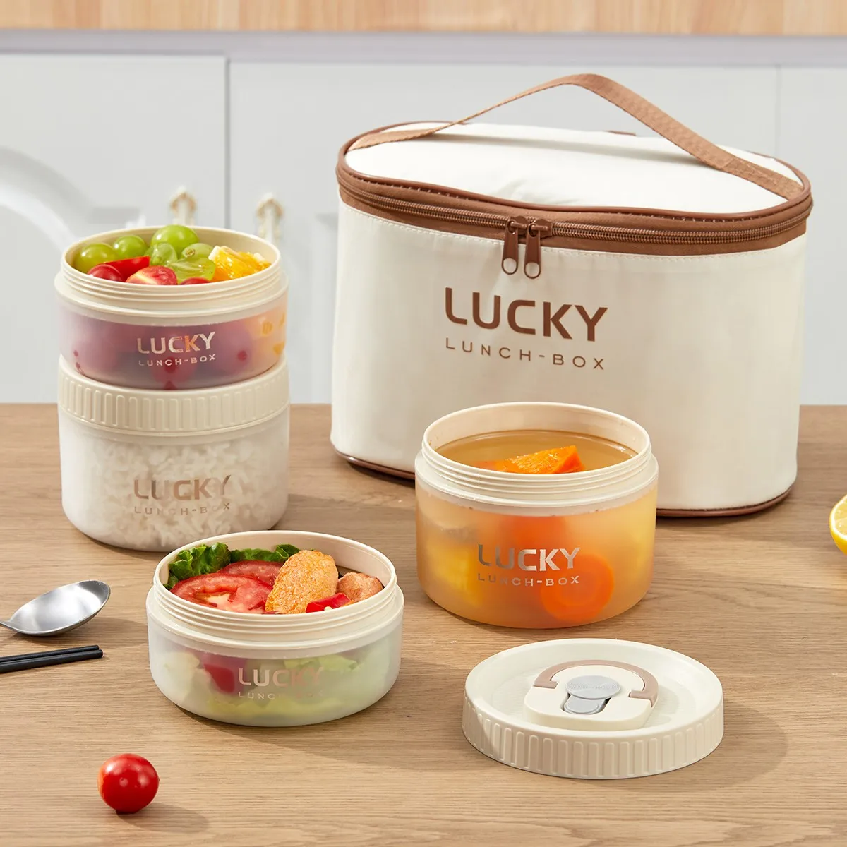 Portable Plastic Lunch Container With Handle Leak-proof Fruit Salad Lunch Box For Kids Student Picnic Bento Box Microwave Safe