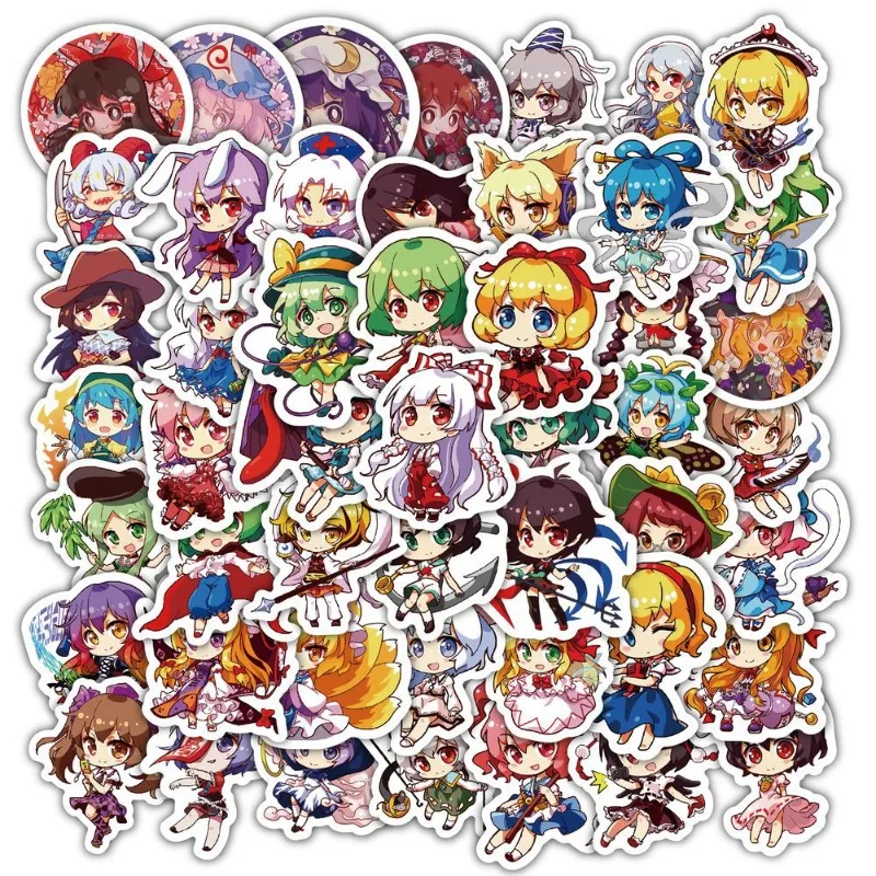 60pcs Touhou Project Game Kawaii Q Version Sticker Reimu Yuyuko Remilia Flandre Pencil Box Notebook Phone Case Doodle Decal Toy