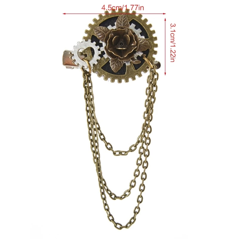 Alloy Safety Pins Jewelry Brooch Pin Hair Clip with Steampunk Gears and Tassels Chain Decorations for Hats Scarves Coat