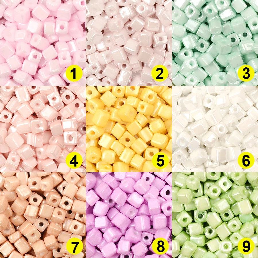 Approx.4mm Cube Beads Ice Cream Color Charms Loose Square Czech Glass Beads for Jewelry Making Diy Bracelet Necklace Accessories