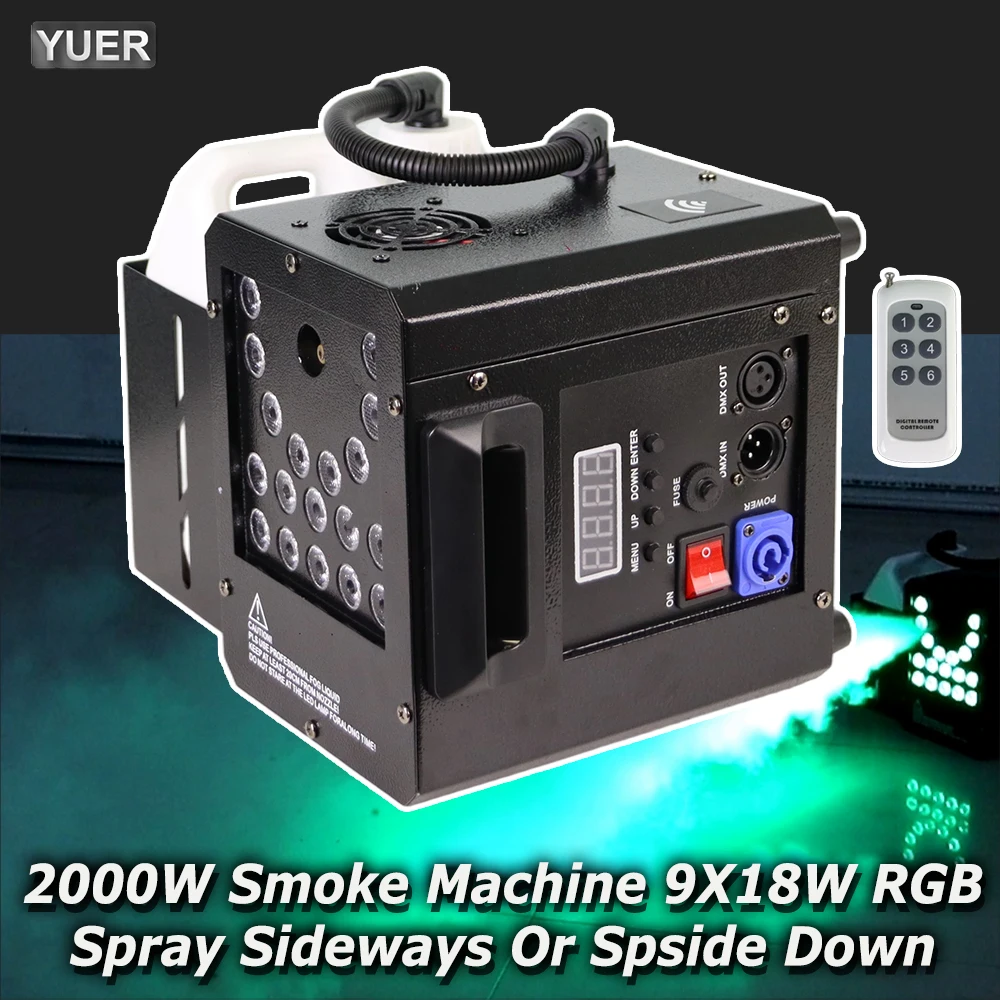 2000W Nebelmaschine, die seitlich oder vertikal sprühen kann, mit 18x9W RGB LED Bühnennebelmaschine für DJ und Hochzeiten