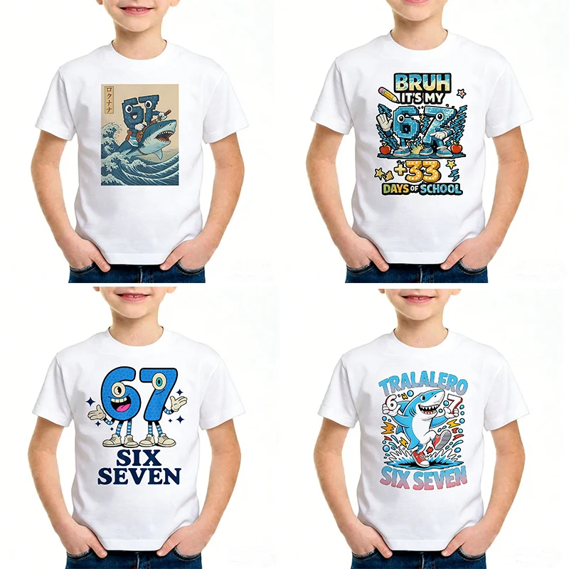 Unisex Six Seven Italian Brainrot 67 Number Graphic Print T-Shirt Boy/Girl Summer Short Sleeved Kids Comfortable Tshirt Top