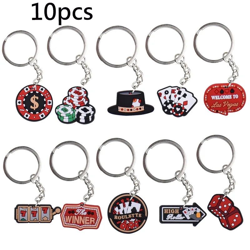 10 Pcs Casino Keychains Casino Poker Birthday themed Party Favor Las Vegas Poker Party, Favor