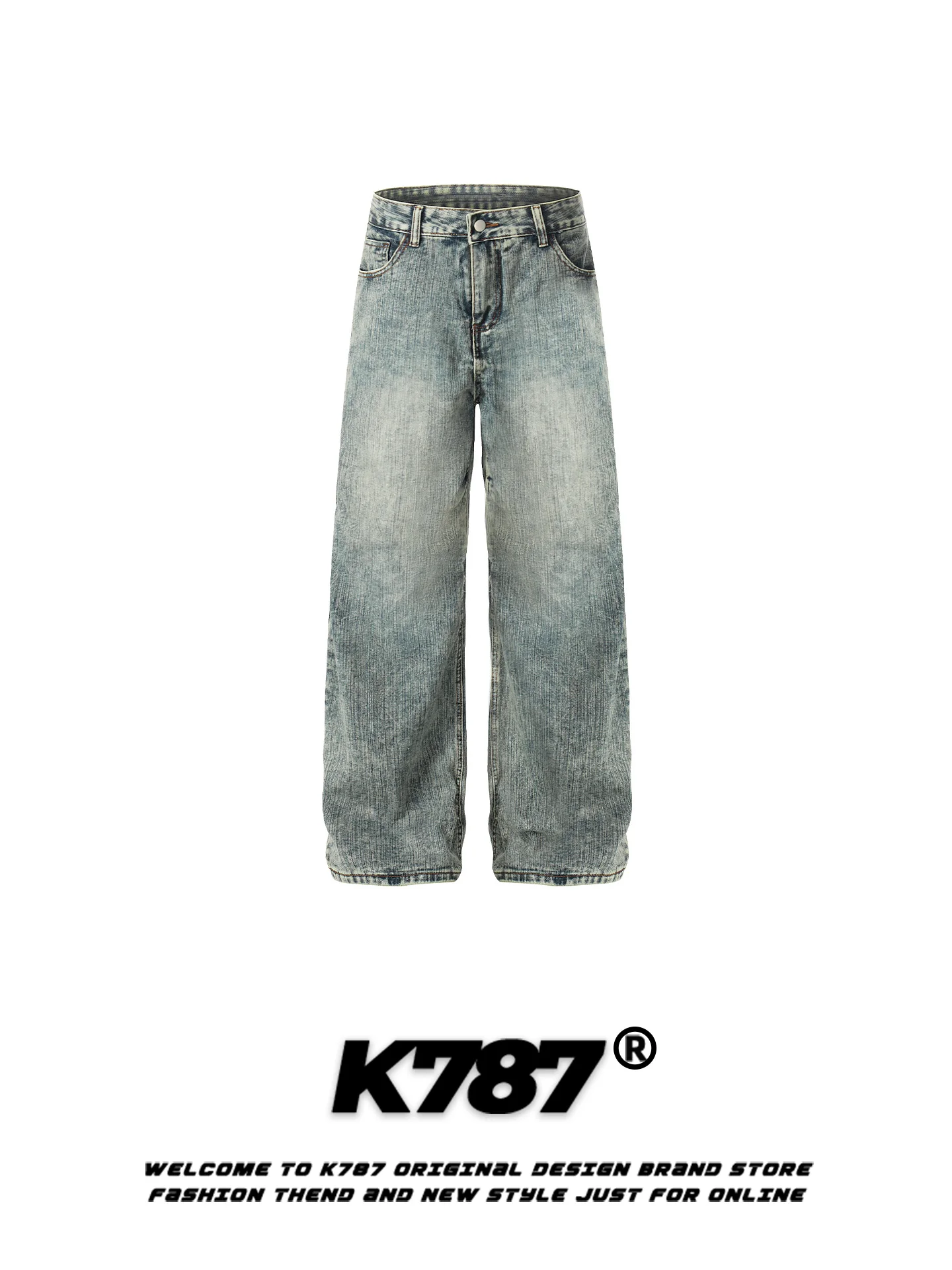 

K787 American Retro Distred Bamboo Texture Jeans High Waist Slimming Street Straight Wide Leg Long Pants Casual Trousers