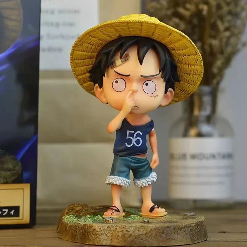 애니메이션 피규어 원피스 어린 시절 코 따기 모래 조각 Luffy 액션 입상 페인트 컬렉션 모델 인형 어린이 장난감 선물