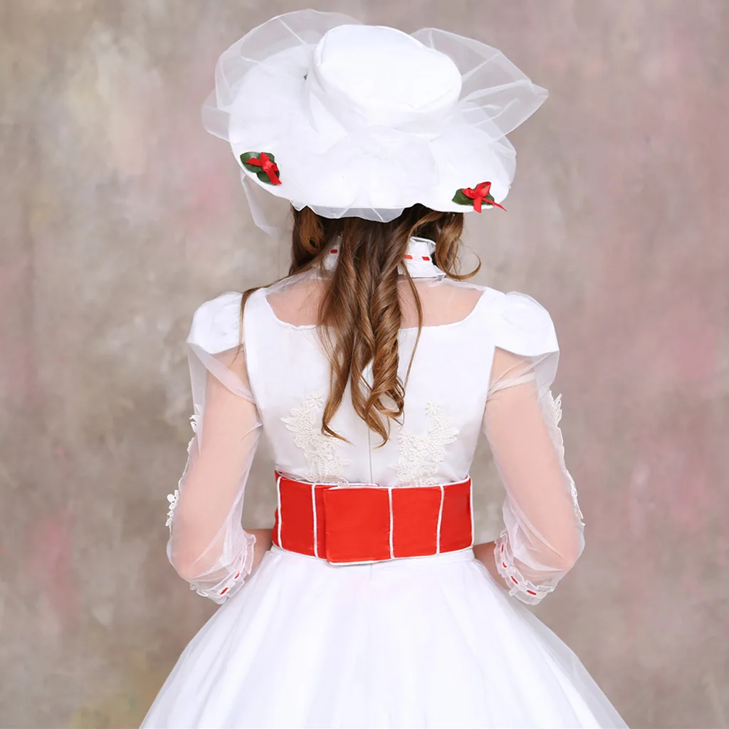 Mary Cosplay Poppins Adult Size With Red Satin Corset Dress Cosplay Dreamy Elegant Prom Dress With Hat Gloves