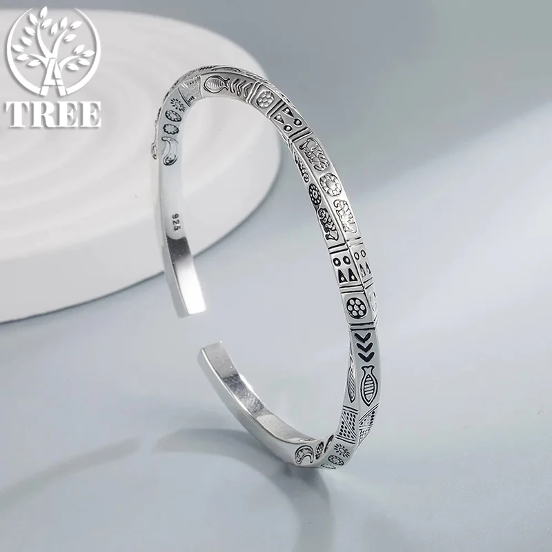 

ALITREE 925 Sterling Silver Geometry Totems Open Bracelets Bangles For Women Luxury Designer Jewelry Gift Female