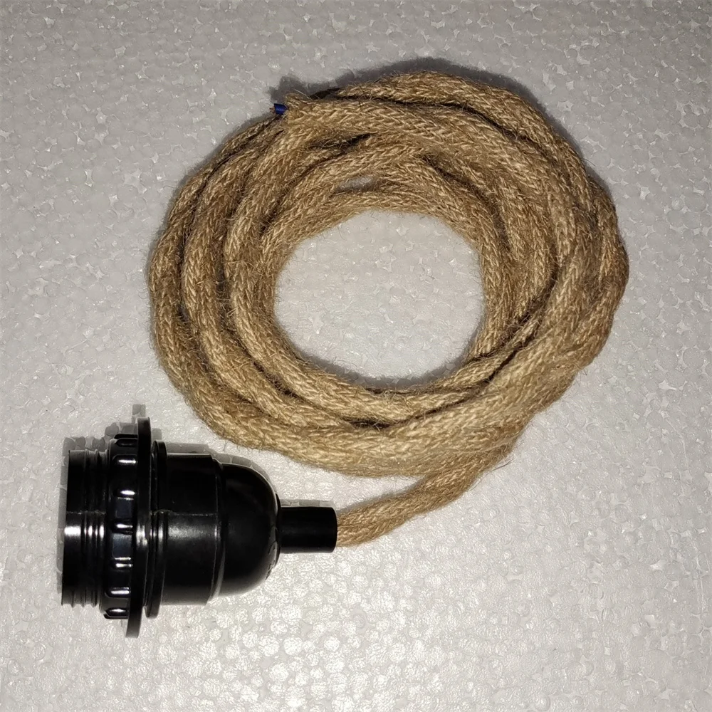 Jute RopePendant Lamp Ceiling Lighting Fitting E27 Lamp Holder Hanging Kits with Hemp Rope Braided Cable Bulb Holder Lamp Socket