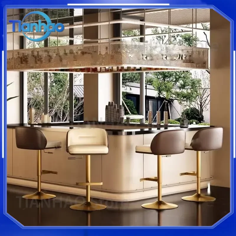 Bar Metal Aesthetic Bar Chairs for Home Furniture White Soft Relaxing Height Adjustable Cream Accent Counter Stools Leather