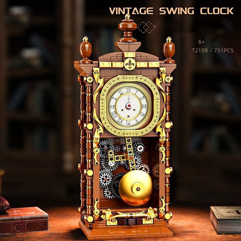 Idea Vintage Products Mini Block Retro Pendulum Clock Camera Building Brick Recorder Typewriter Toys Collection For Gifts