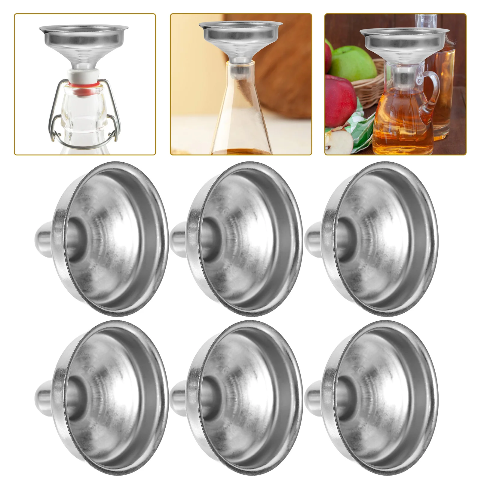 6 Pcs Stainless Steel Funnel Small Kitchen Metal Funnels for Filling Bottles Pack Filing Liquid