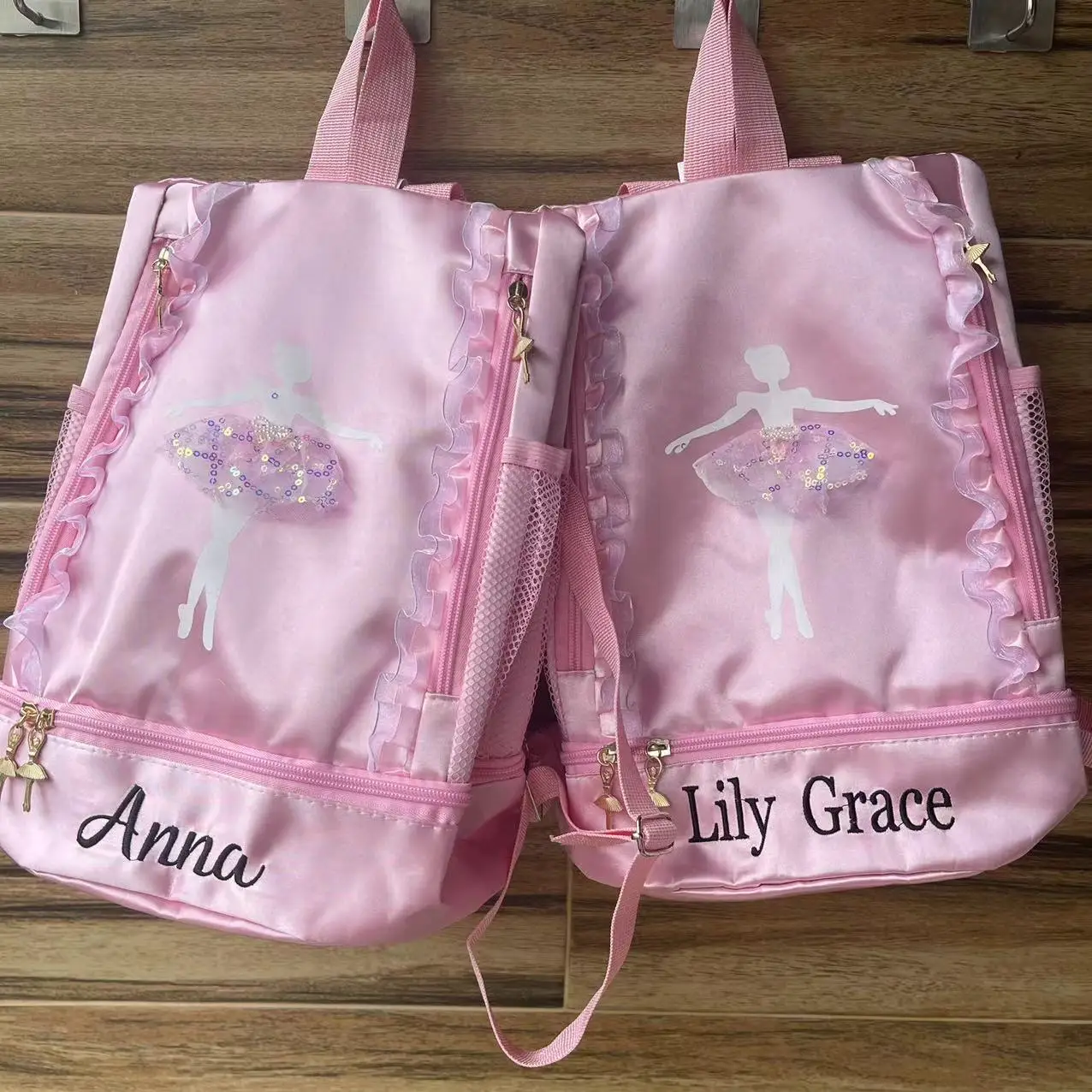 Bordado personalizado Ballet Dance Backpack, Meninas Bailarina Bag, Toddler Bag, separado Sapato Compartimento