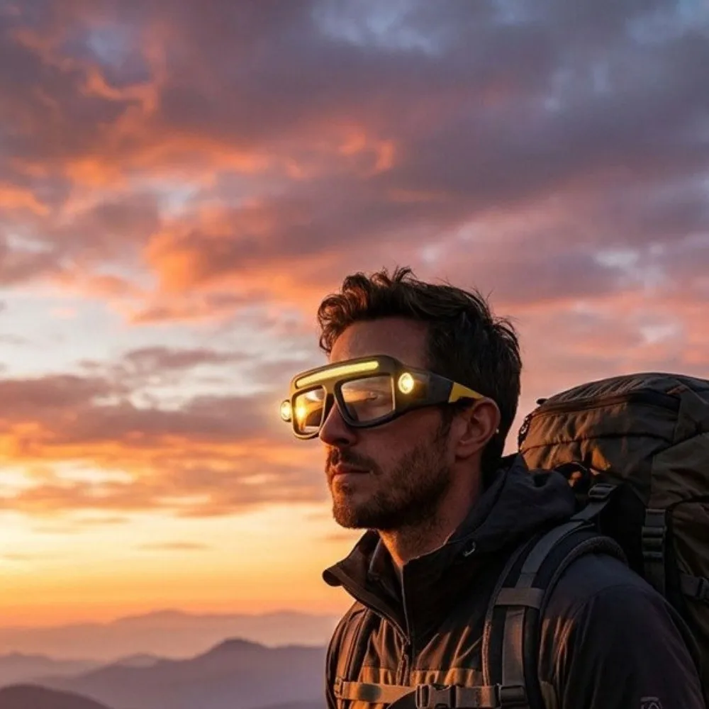 5 Modes Headlamp Glasses Waterproof Multifunctional Wave Sensor Headlamp Safety Ultra Light LED Glasses Headlights Night Running