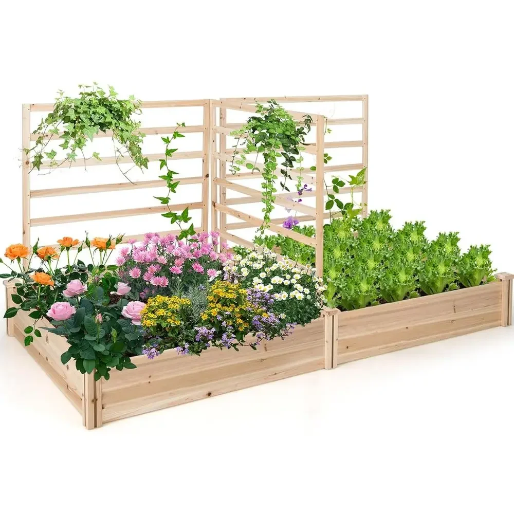 Double Raised Garden Beds with 3 Trellises, 88L x 45W x 43H, Ideal for Vegetables, Herbs, and Fruits, Easy Assembly, Outdoor Gar