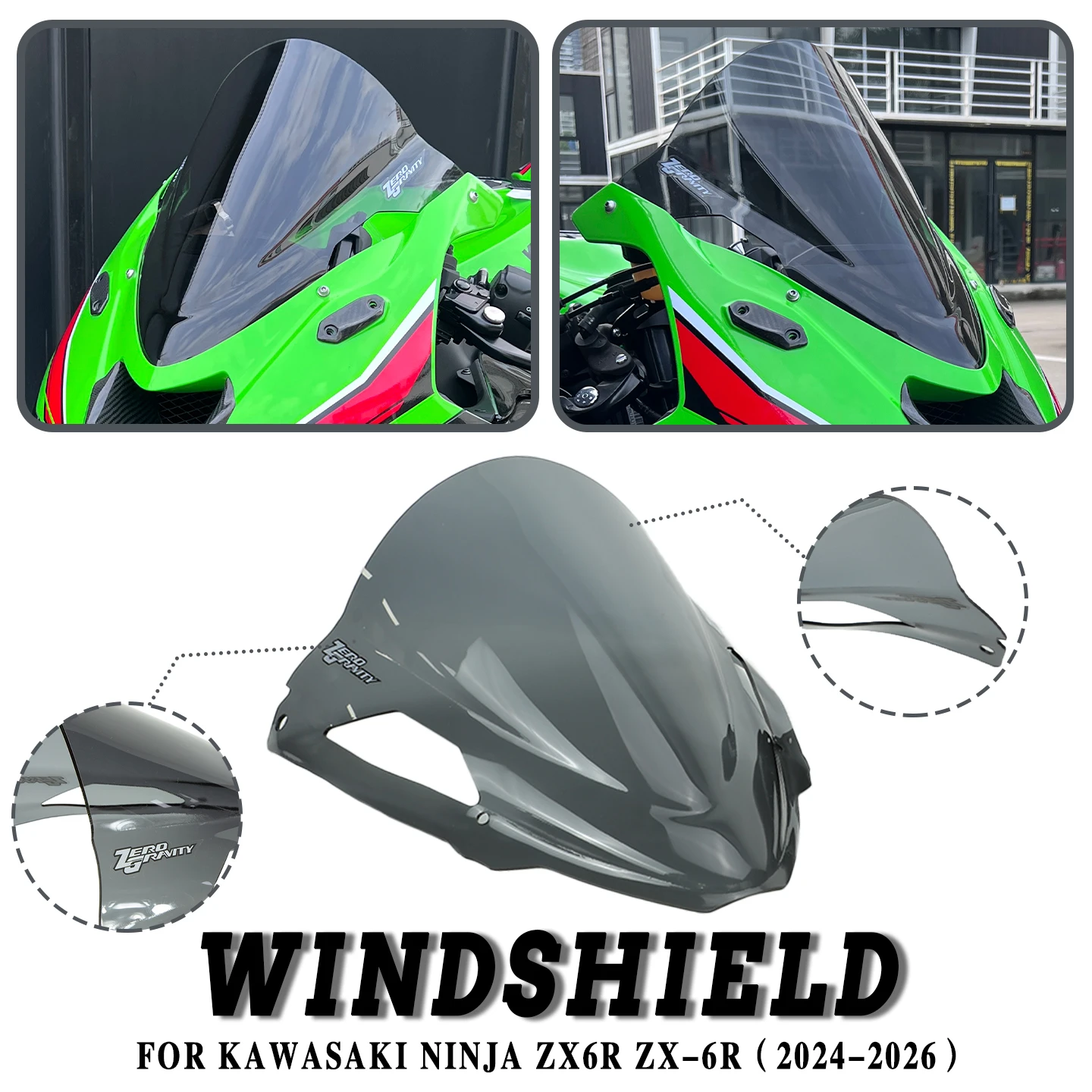 

6R Motorcycle Wind Shield For Kawasaki Ninja ZX6R ZX-6R Motorcycle Windscreen Double Bubble Windshield zx6r Wind Deflector 24-26