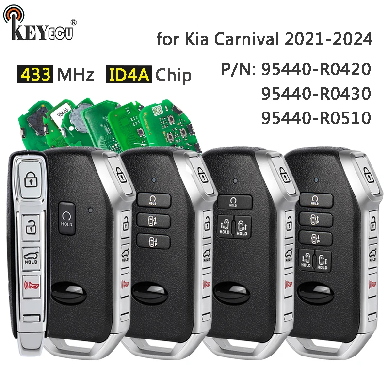 

KEYECU 433MHz 4A Chip 95440-R0420 95440-R0430 95440-R0510 Proxmity Keyless-Go Smart Remote Key Fob for Kia Carnival 2021-2024