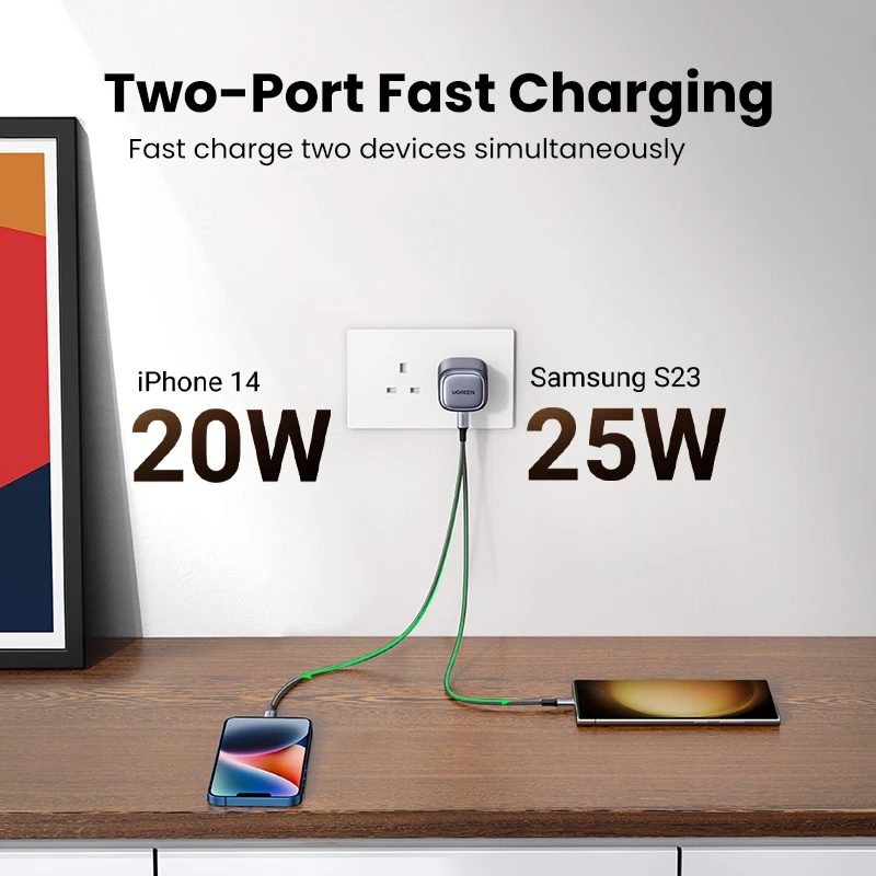 UGREEN GaN 45W USB Charger PD QC 3.0 Fast Charger Quick Charger For iPhone 16 15 14 Pro Travel Phone Charger for Samsung S24 S23
