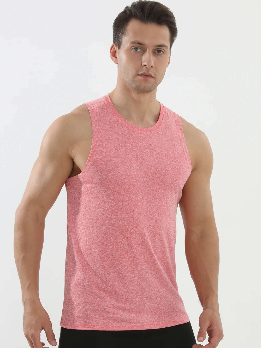 Summer New Men's Sports Vest, Solid Color Round Neck Fitness Shirt, Underwear, Muscle Quick-Dry Basketball Vest, Cationic Top