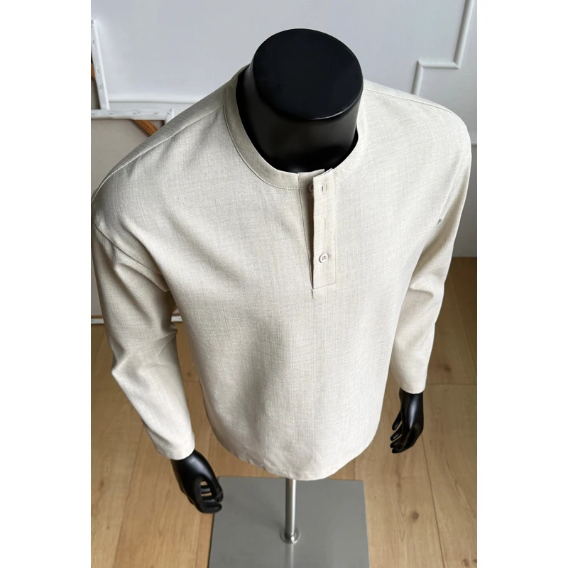 Men's  Henley Shirt Long Sleeve Mandarin Collar Button Down Top Tee Shirts Loose Fit Casual T-Shirt for Spring Autumn Clothing