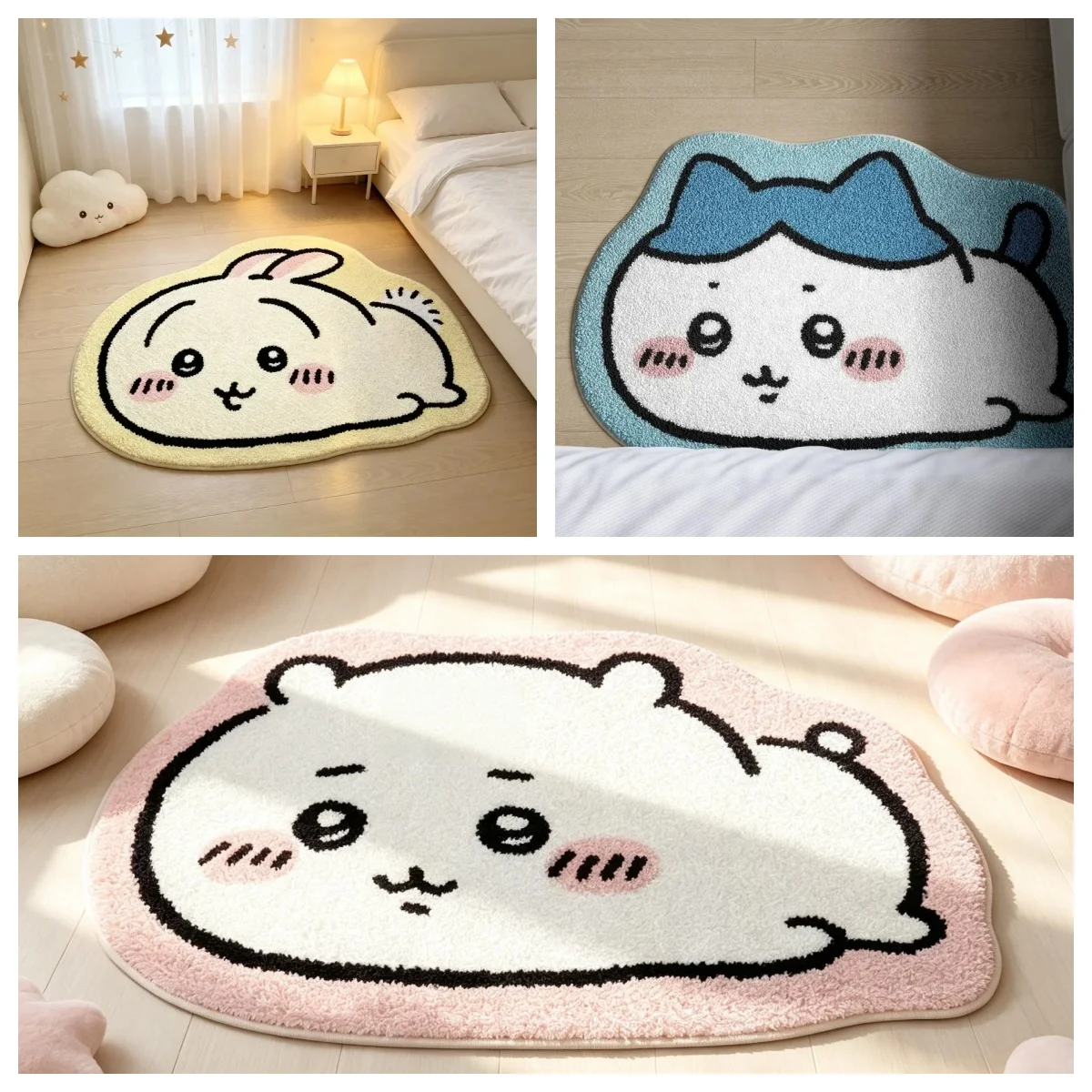 -Chiikawa Cartoon Rug Anime Hachiware Usagi Plush Floor Mat Bathroom Non-Slip Carpet Car Cushion Soft Living Room Decor- view 5