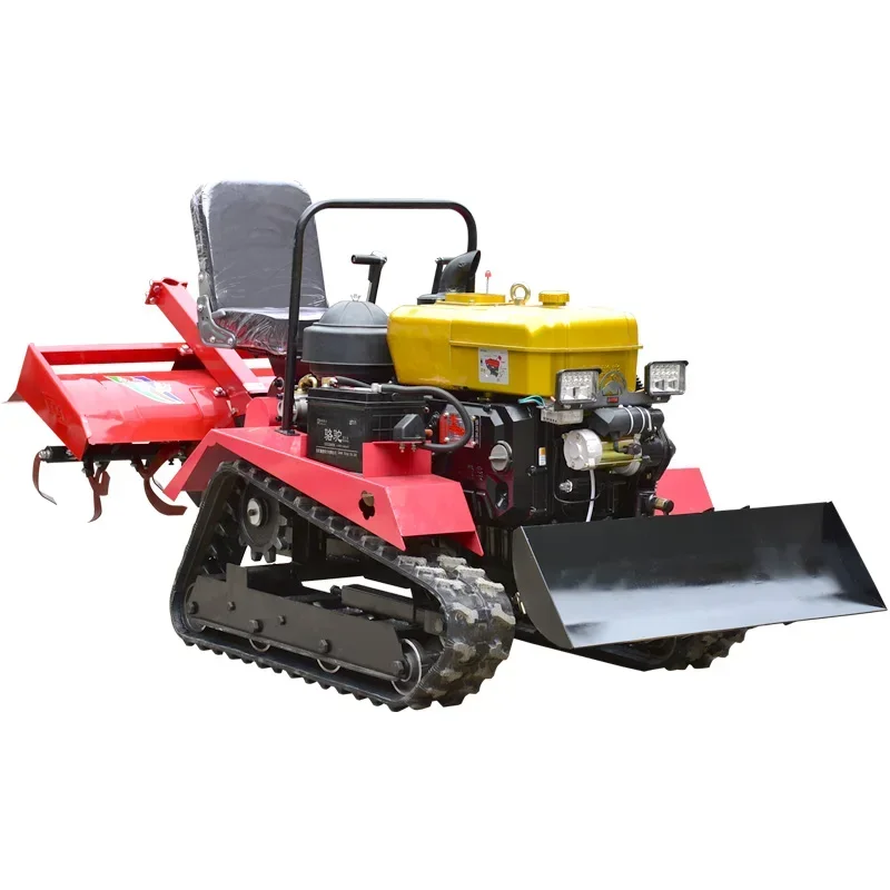 Ride-on crawler micro-tiller Agricultural water and drought dual-purpose diesel engine Greenhouse orchard soil-turning cultivate