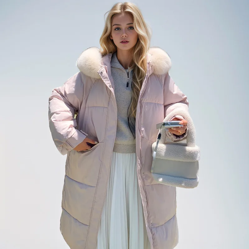 

2025 Women's Padded Jacket Winter New Female Fur Collar Thicken Warm Cotton Jacket Long Over-the-knee Jacket Coats For Lady