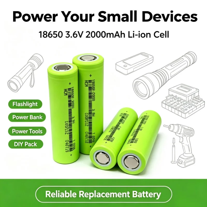 3.6V 2000mAh 18650 Rechargeable Lithium‑Ion Replacement Cell Fit For Torches Power Banks Hand Tools Compact Devices