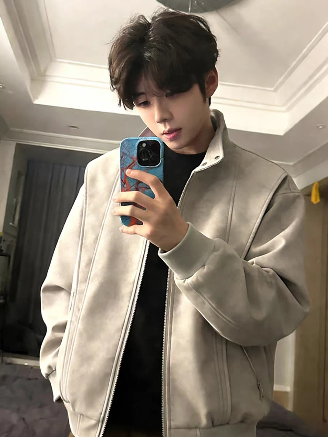 

Мужская весенняя куртка из искусственной кожи American Dyed в стиле деконструкции, мотоциклетная одежда, бейсбольная куртка с воротником до плеч