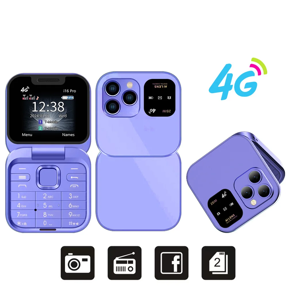 SERVO i16 Pro 2G GSM/4G LTE Netzwerk Kleines Flip-Handy 2 SIM Standby-Anruf Aufnahme Geschwindigkeitszifferblatt 1,77" Mini-Klapphandy