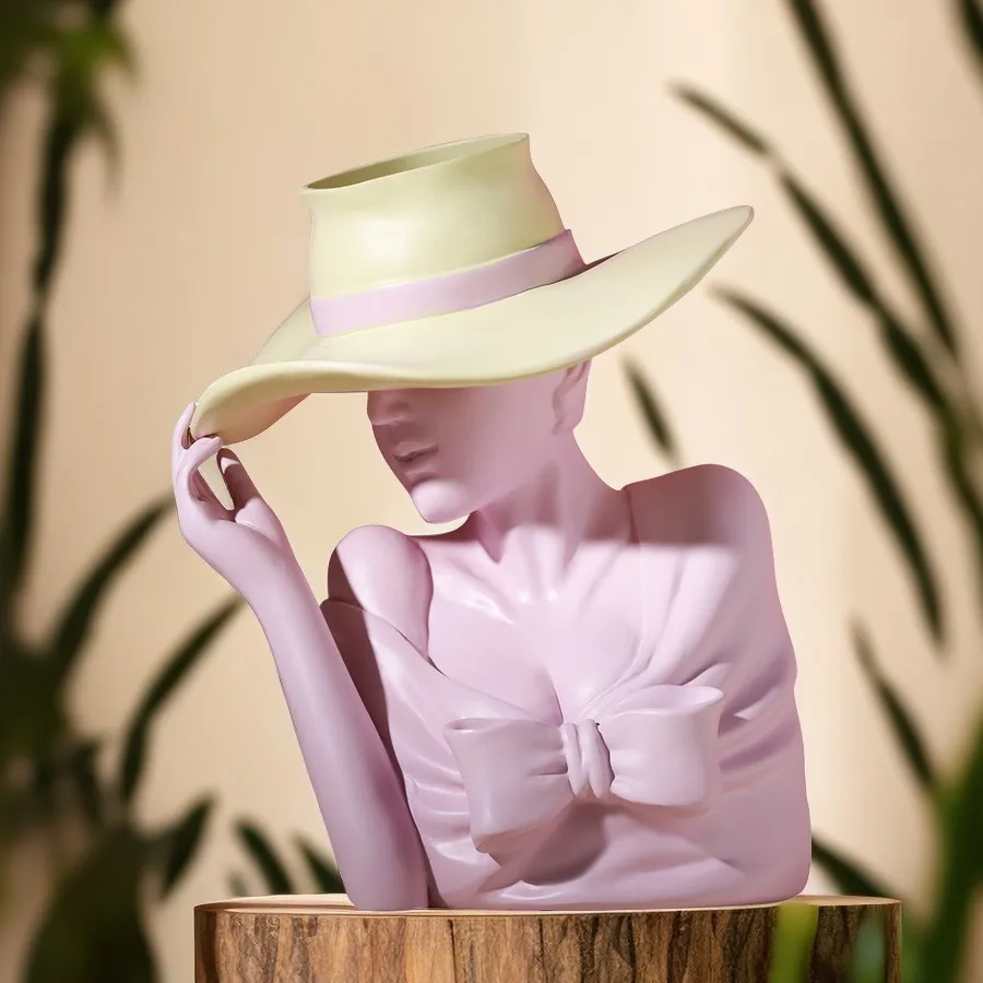 

Vilead Unique Resin Beauty Vase Flower Arrangement Sculpture Home Decoration Statues Dried Flower Living Room White Pink Nordic