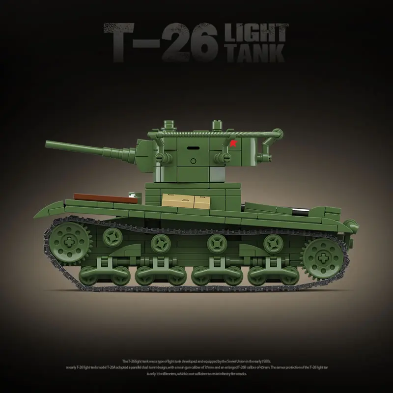 WW2 Military Weapon Soldiers Soviet T-26 Light Tank Model Building Blocks World War 2 Bricks Army Toys For Boys Kids Gift 705PCS