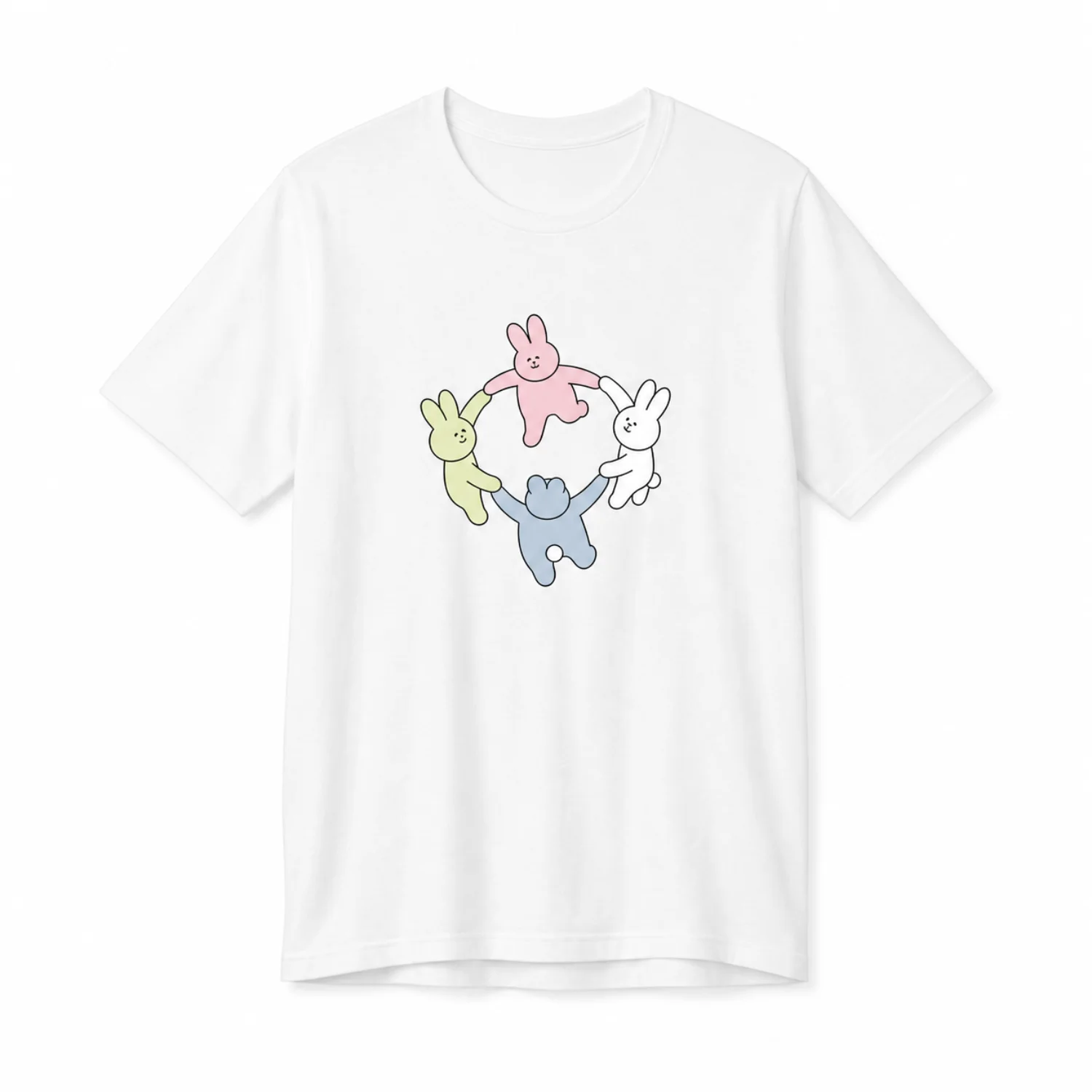 Women's White Casual Cartoon Bunny Graphic T-Shirt - Cute Front Print, Perfect for Versatile Spring and Summer Wear