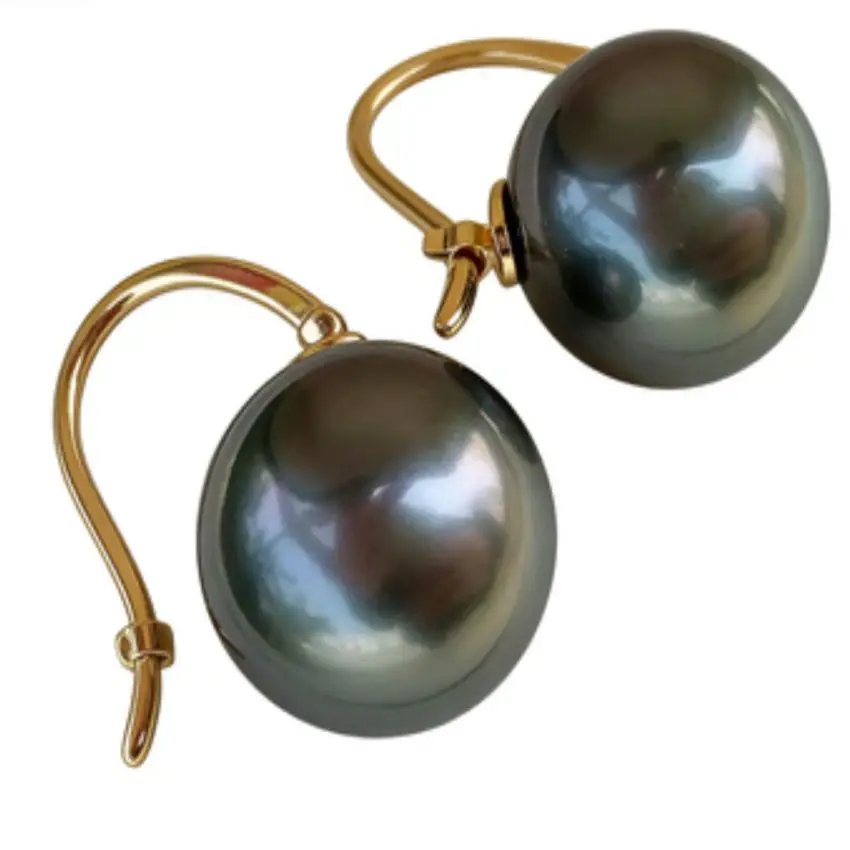 Highlights 16MM Black Shell Pearl Earrings 18K Thanksgiving Aquaculture Accessories  Mother\'s Day Christmas Easter Diy