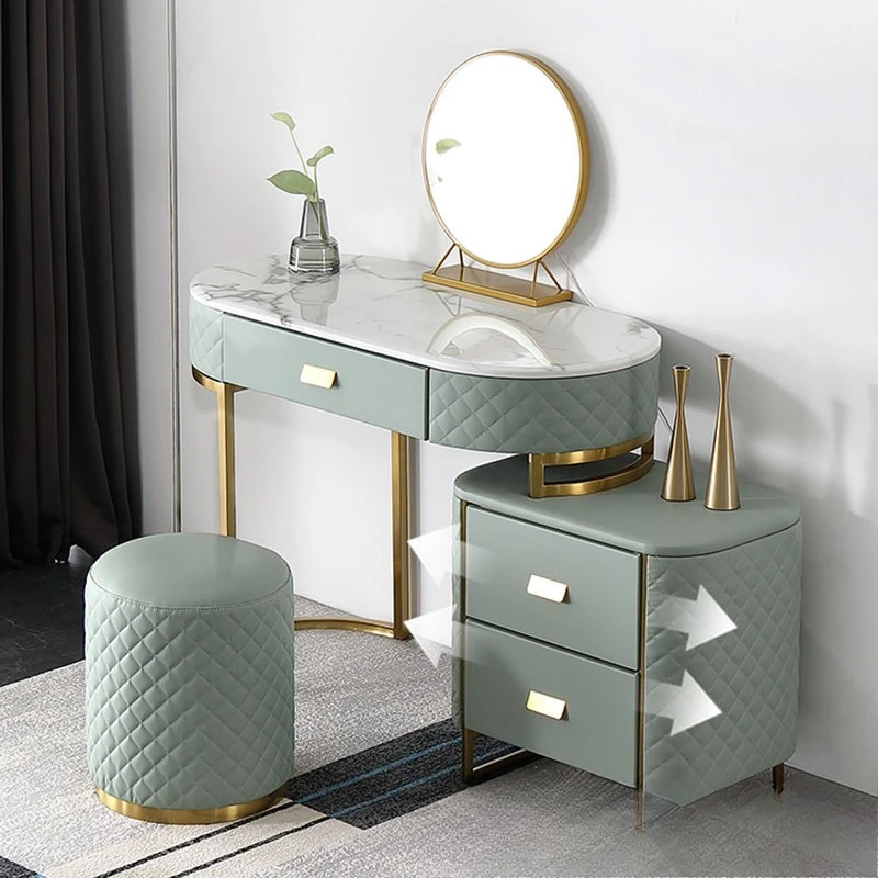 ドレッサー モダン シンプル 小さなアパート 収納一体型キャビネット 寝室 ランプ付き ミラー付き スツール付き