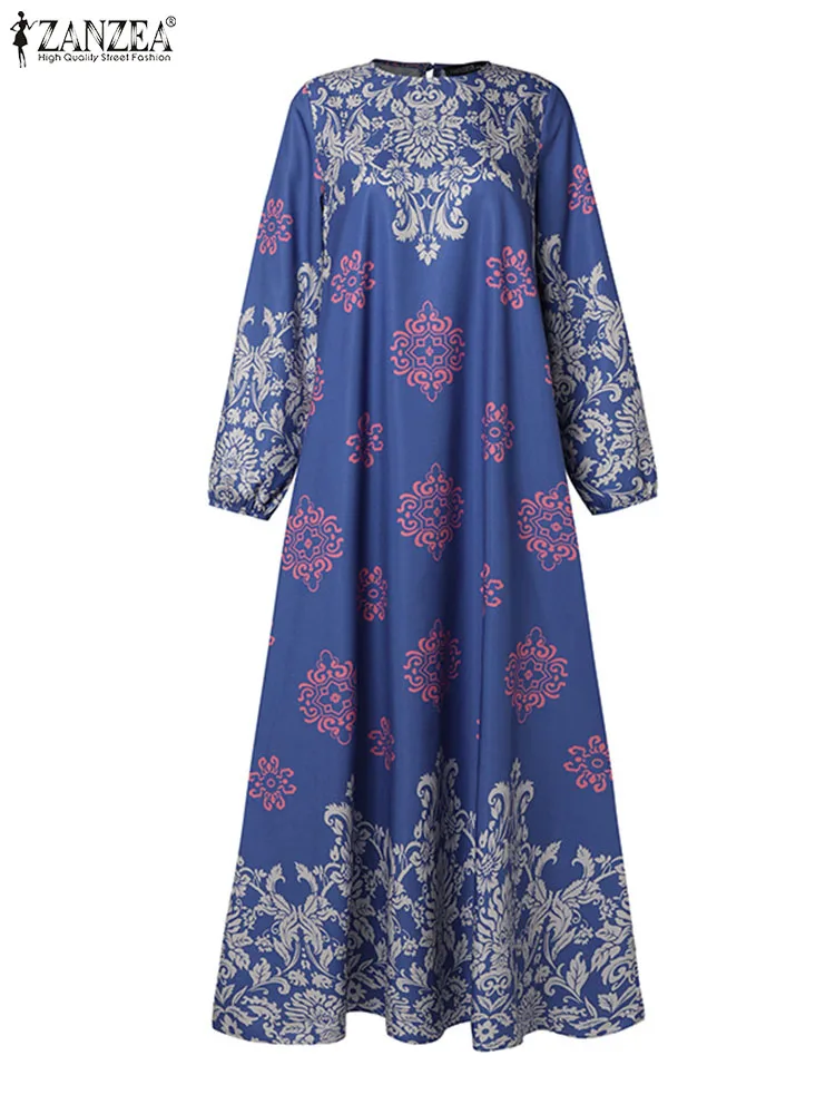 ZANZEA-Vestido de verano Vintage con estampado Floral para mujer, Hijab bohemio de manga larga, Abaya de Dubái, Turquía, para vacaciones