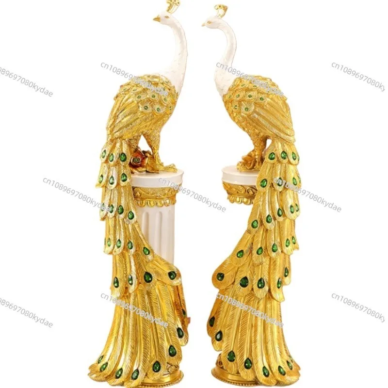 Deluxe Home Furnish Living Room Decor Golden Peacock Shape Home Decor Statue Animal Resin