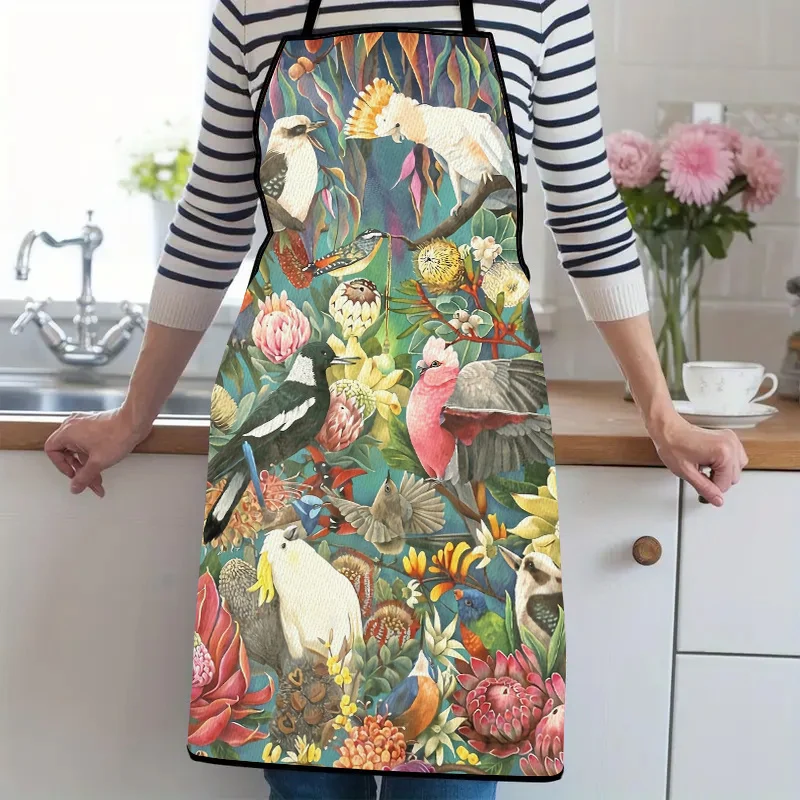 1pc, Vibrant Australian Flora Birds Apron Suitable For Gatherings Of Men And Women And For Use In Family Kitchens