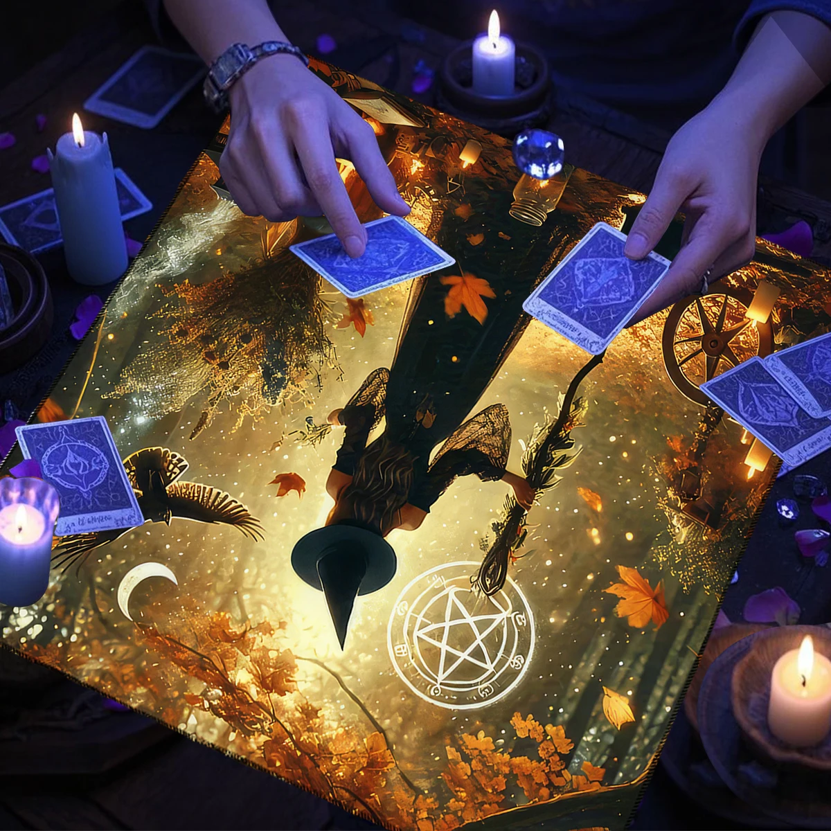 50/75/110/137cm Tarot mat Witch Autumn Altar Cloth Tarot Tablecloth Black Cat Pentagram Divination Cloth Mat Halloween